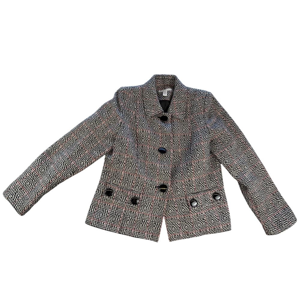 JM Collection Jacket Womens 10P Petite Black Plaid Tweed Button Front Lined